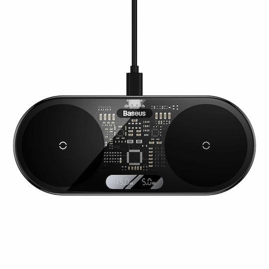 BASEUS DIGITAL LED DISPLAY, ΑΣΥΡΜΑΤΟΣ ΦΟΡΤΙΣΤΗΣ, 2 ΣΕ 1, 20W, ΜΑΥΡΟ