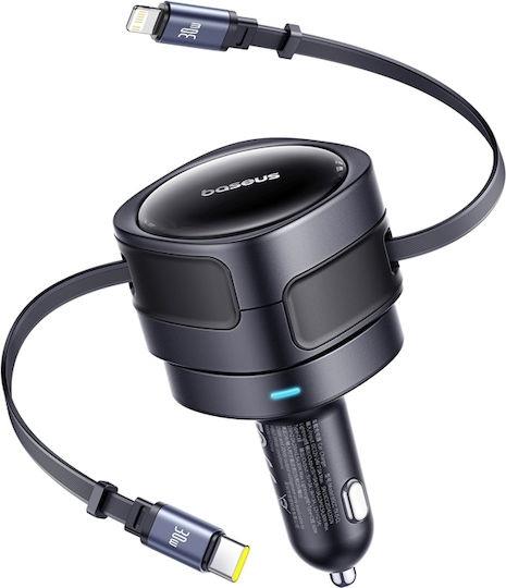 BASEUS ENJOYMENT MAX, ΦΟΡΤΙΣΤΗΣ ΑΥΤΟΚΙΝΗΤΟΥ, ΚΑΛΩΔΙΑ LIGHTNING ΚΑΙ TYPE-C, 60W, ΜΑΥΡΟ