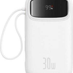 BASEUS QPOW 2 POWERBANK ΤΑΧΕΙΑΣ ΦΟΡΤΙΣΗΣ, ΨΗΦΙΑΚΗ ΟΘΟΝΗ, ΚΑΛΩΔΙΟ TYPE-C, 30W, ΛΕΥΚΟ