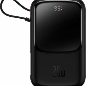 BASEUS QPOW PRO, POWERBANK, 10000MAh, ΜΕ ΚΑΛΩΔΙΟ LIGHTNING, 20W, ΜΕ ΨΗΦΙΑΚΗ ΟΘΟΝΗ, ΜΑΥΡΟ