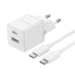 BASEUS PALM ΦΟΡΤΙΣΤΗΣ ΓΡΗΓΟΡΗΣ ΦΟΡΤΙΣΗΣ, 2 ΘΥΡΕΣ, ΜΕ ΚΑΛΩΔΙΟ TYPE-C ΣΕ TYPE-C, 30W, ΛΕΥΚΟΣ