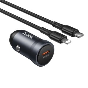 HOCO Z62A ΦΟΡΤΙΣΤΗΣ ΑΥΤΟΚΙΝΗΤΟΥ, ΜΕ TYPE-C TO LIGHTNING ΚΑΛΩΔΙΟ, ΓΚΡΙ