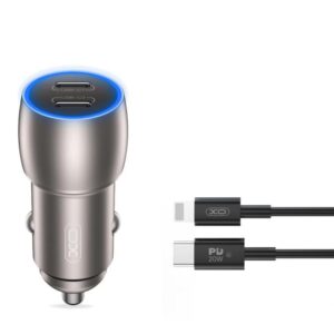 XO CC51 ΦΟΡΤΙΣΤΗΣ ΑΥΤΟΚΙΝΗΤΟΥ PD 40W, ΜΕ ΚΑΛΩΔΙΟ LIGHTNING, 2 ΘΥΡΕΣ TYPE-C , ΜΕΤΑΛΛΙΚΟΣ